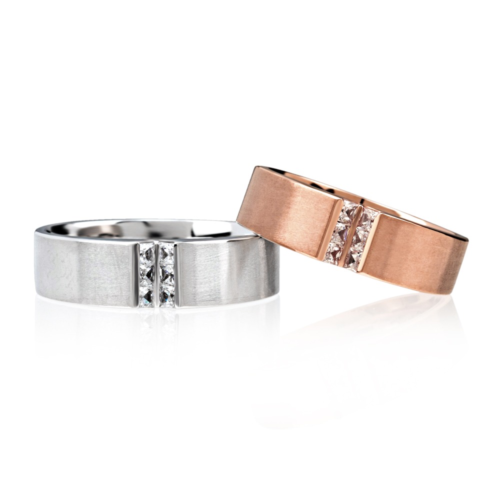 사각 다이아몬드 커플링 큐빅 14k 18k 결혼반지 - 레핀 HNMCR368